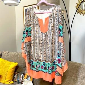 Umgee+ XL flowy dress & sleeves, peach/tan/cream, lined, perfect for early fall~